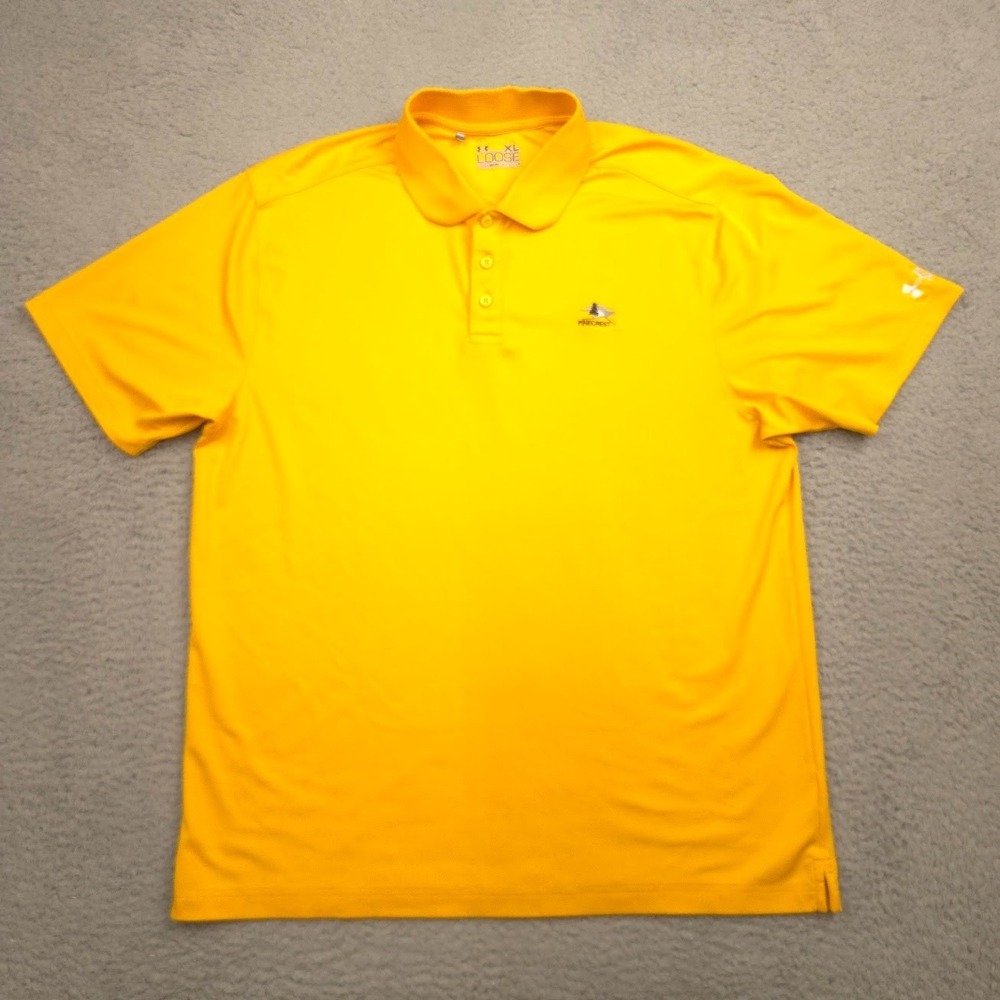 Under Armour Golf Polo Shirt Mens XL Yellow HeatGear Loose Pinecrest Embroidered